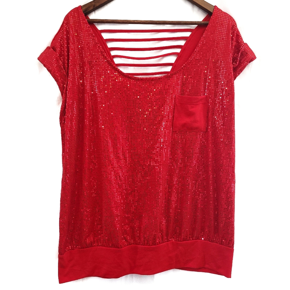 Red sequins holiday top size 2x
